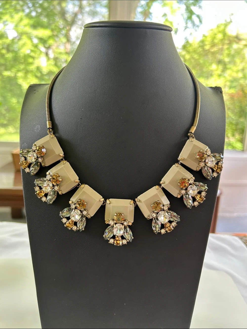 J. Crew Enamel & Rhinestone Cluster Statement Necklace